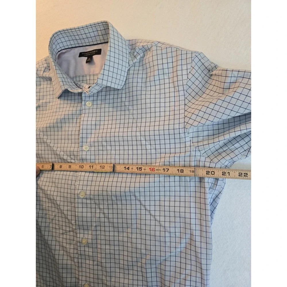 Banana Republic Mens Medium Blue Plaid Button Front Shirt Non-Iron Slim Fit